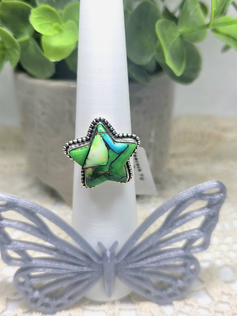 Star Inlay Peacock Turquoise Sterling Silver Ring